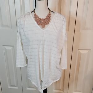 Oliver, Chic White V-Neck Women's Blouse, Size Large, NWT